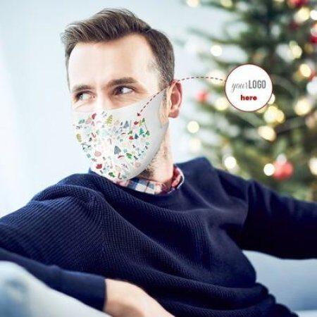 Maseczka wielokrotnego użytku z miejscem na filtr i jonami srebra, motyw świąteczny